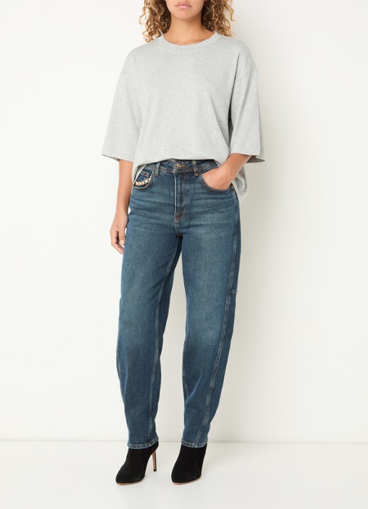 Mos Mosh MMAymen Galleon high waist tapered fit jeans met medium wassing - voorkant 5 indigo