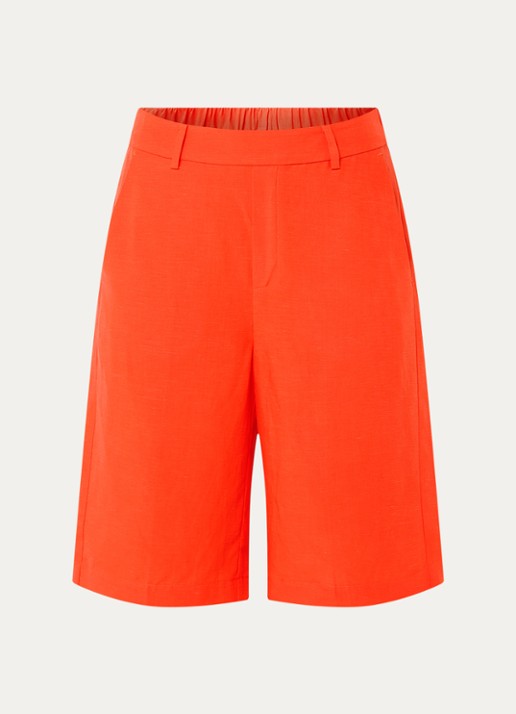 Mos Mosh MMBai Alexis straight fit korte broek in linnenblend met steekzakken - voorkant 3 oranje