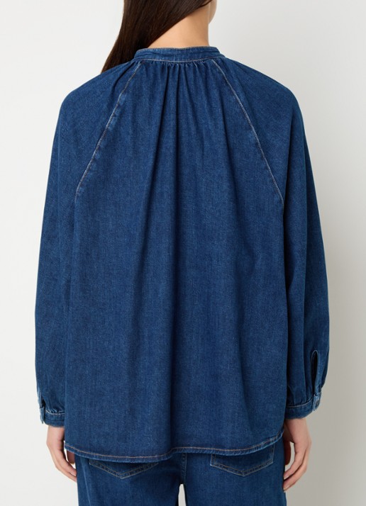 Mos Mosh MMBello blouse van denim met ballonmouw - achterkant indigo