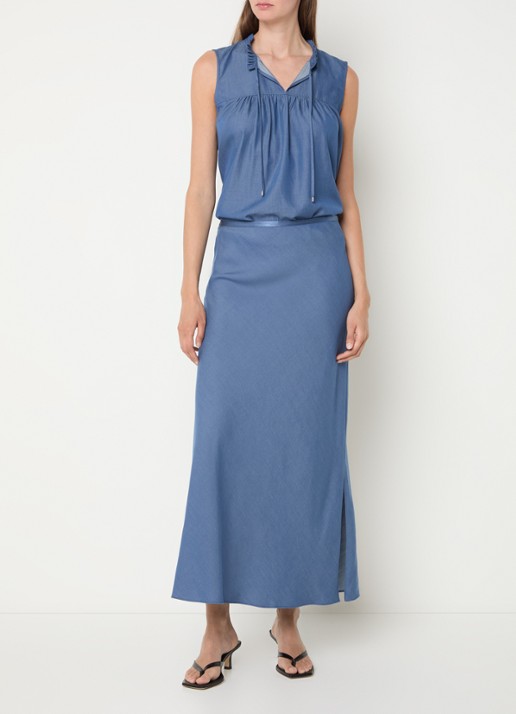 Mos Mosh MMBias maxi rok  - voorkant 2 staalblauw