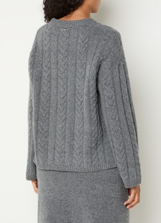 Mos Mosh MMBryndis kabelgebreide pullover van wol - achterkant 4 grijs