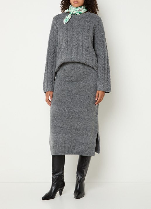 Mos Mosh MMBryndis kabelgebreide pullover van wol - voorkant 2 grijs