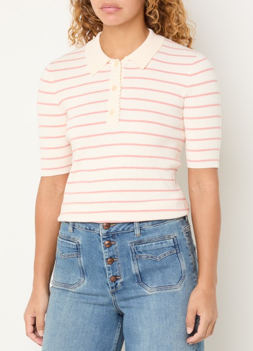 Mos Mosh MMCaliz ribgebreide polo met streepprint