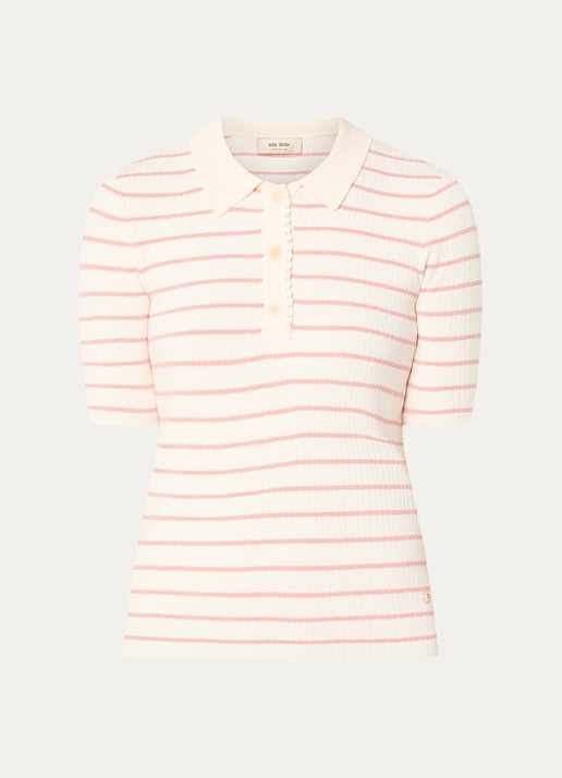 Mos Mosh MMCaliz ribgebreide polo met streepprint - voorkant lichtroze
