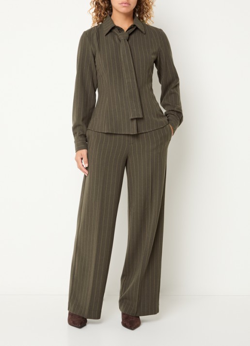 Mos Mosh MMCalvi York blouse met streepprint - voorkant 3 donkerbeige