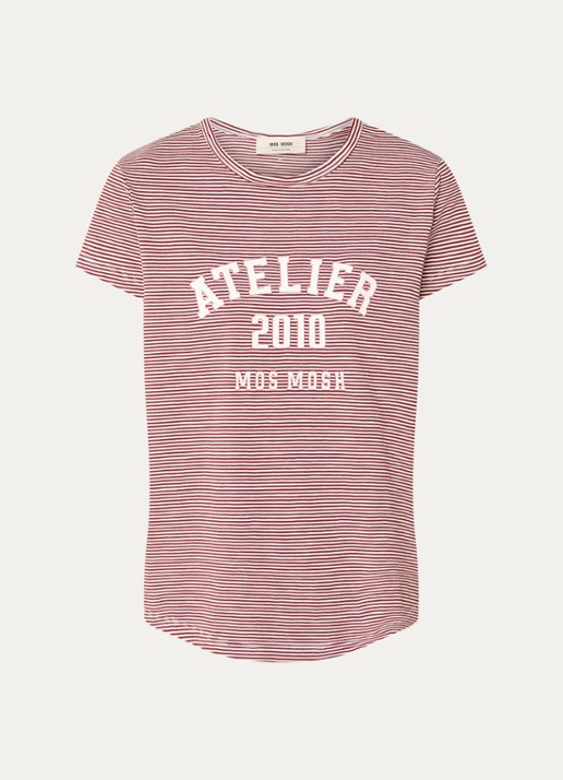 Mos Mosh MMCamp T-shirt met streepprint - voorkant steenrood