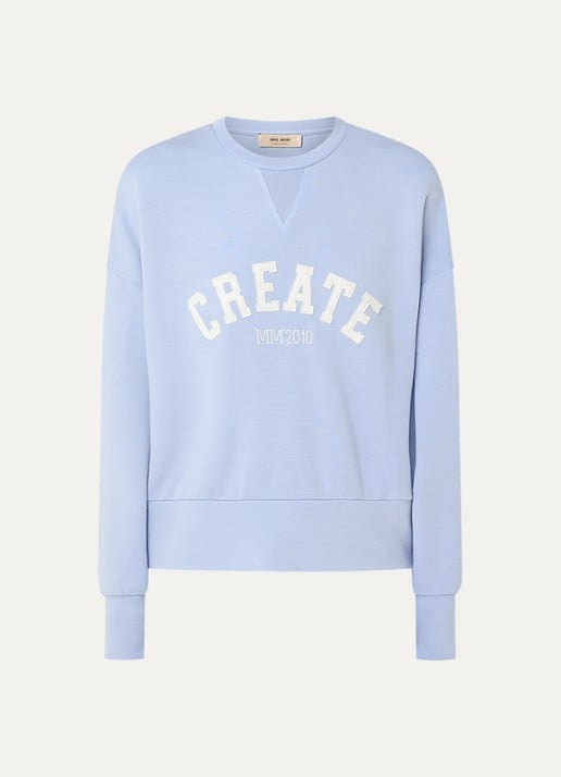 Mos Mosh MMCelli sweater met borduring - voorkant staalblauw