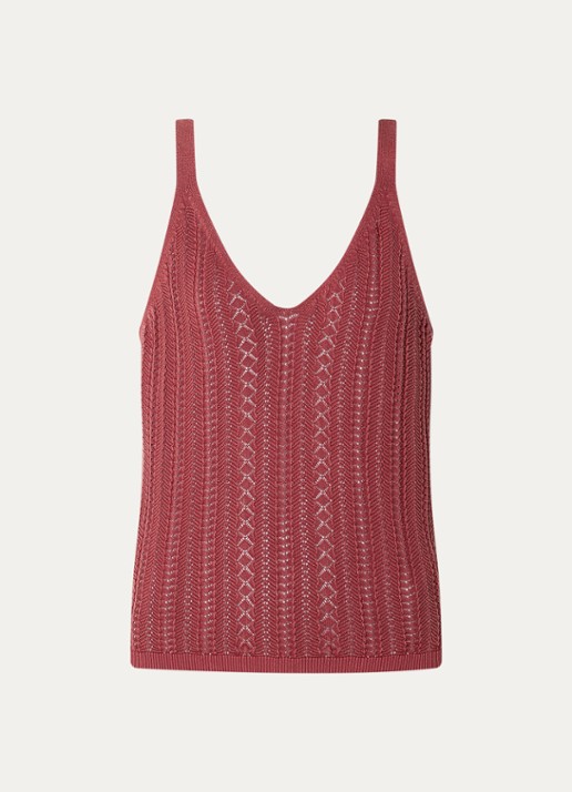 Mos Mosh MMCressida grofgebreide tanktop met opengewerkt dessin - voorkant 3 steenrood