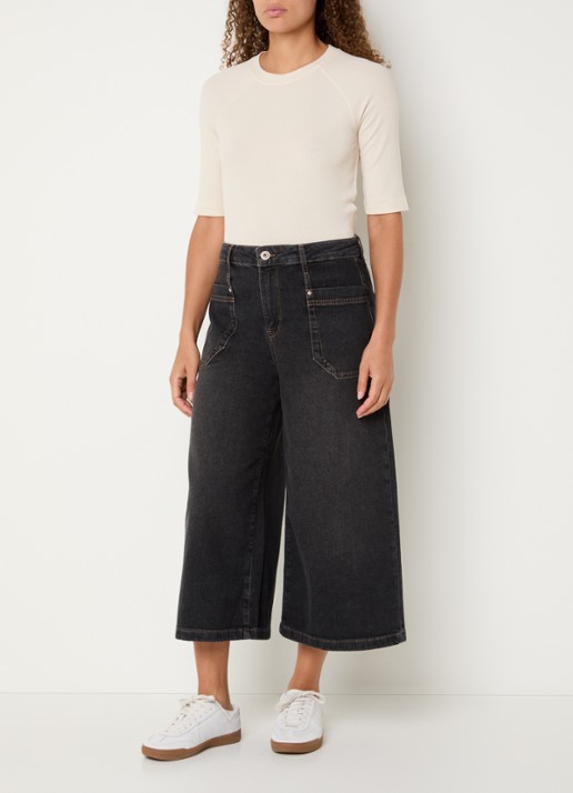 Mos Mosh MMCulotte Juventus high waist wide leg jeans met gekleurde wassing - voorkant 2 antraciet