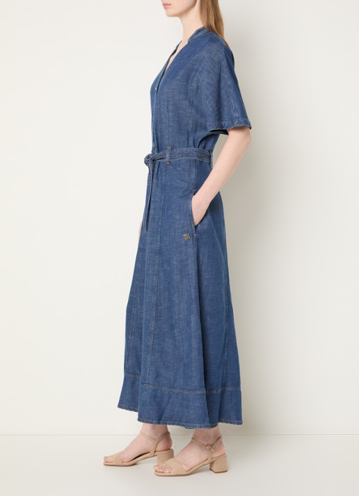 Mos Mosh MMEla Arfge midi denimjurk met strikceintuur - voorkant 4 indigo