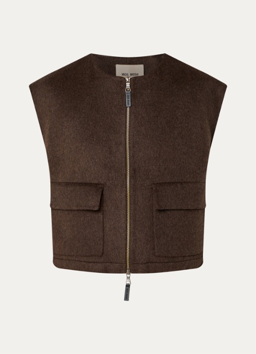 Mos Mosh MMElise bodywarmer in wolblend met opgestikte zakken - voorkant bruin