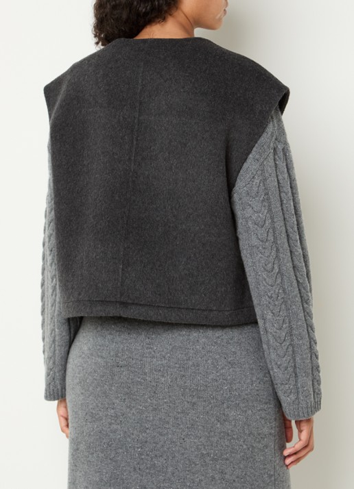 Mos Mosh MMElise bodywarmer in wolblend met opgestikte zakken - achterkant donkergrijs