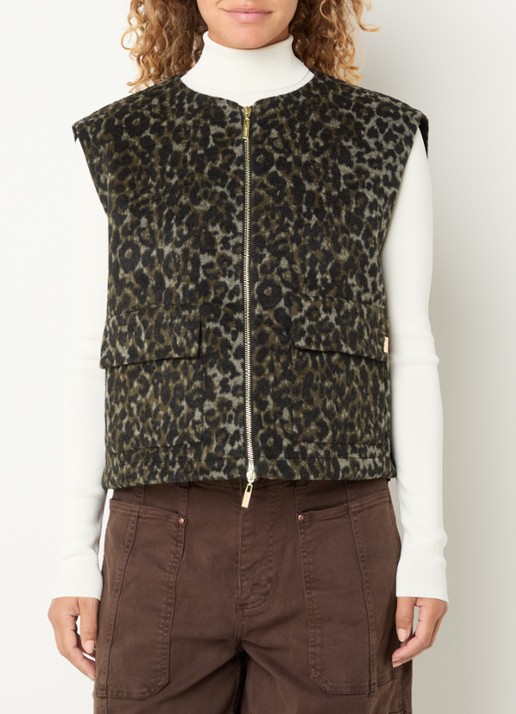 Mos Mosh MMElise Leo vest in wolblend met panterprint