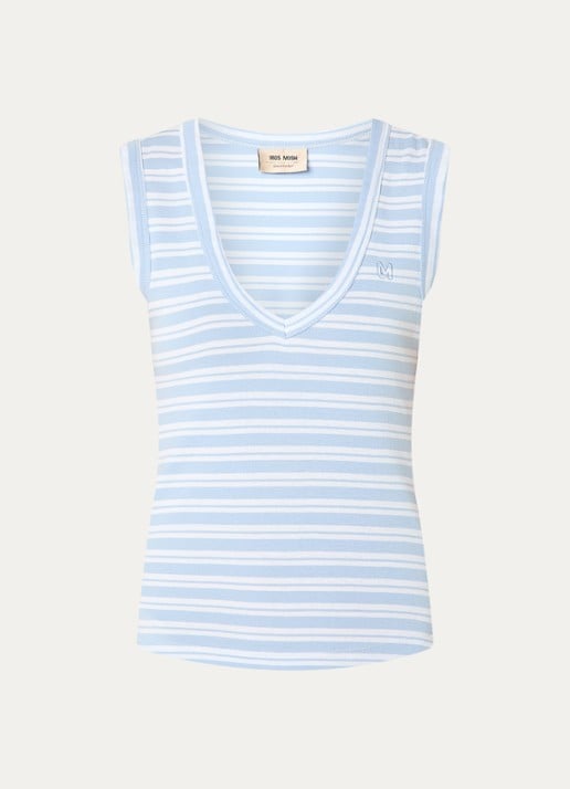 Mos Mosh MMElle tanktop met streepprint - voorkant lichtblauw