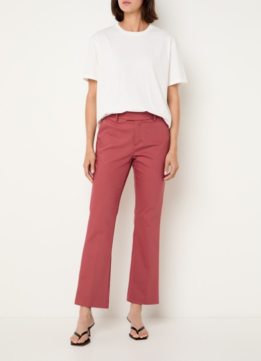 Mos Mosh MMEllen mid waist straight fit cropped chino met steekzakken - voorkant 3 donkerrood