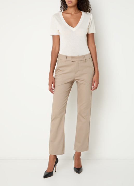 Mos Mosh MMEllen mid waist straight fit cropped chino met steekzakken - voorkant 2 lichtbruin