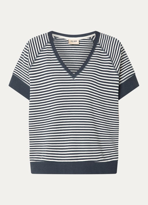 Mos Mosh MMHolt fijngebreide top met streepprint - voorkant 3 donkerblauw
