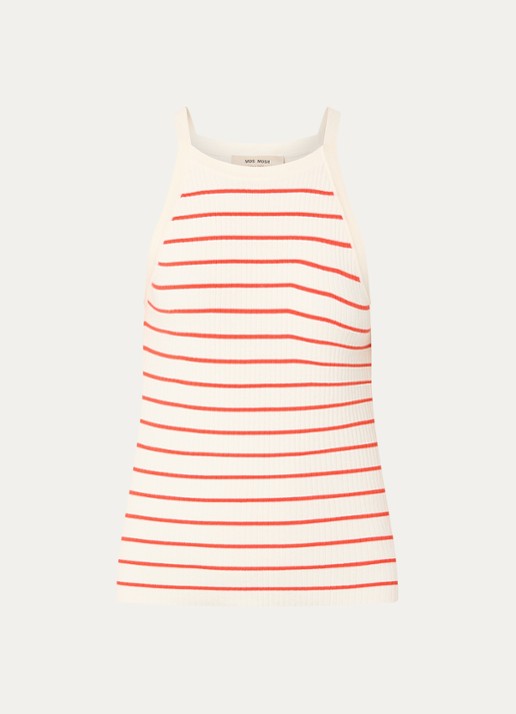 Mos Mosh MMImanja Caliz mouwloze top in zijdeblend met streepprint - voorkant 2 rood