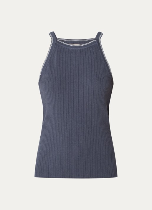 Mos Mosh MMImanja tanktop in zijdeblend met ribstructuur - voorkant 2 donkerblauw
