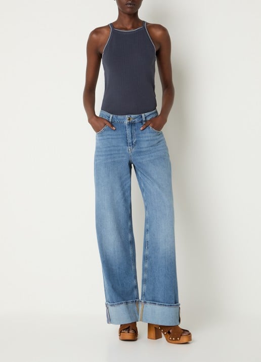 Mos Mosh MMImanja tanktop in zijdeblend met ribstructuur - voorkant 3 donkerblauw