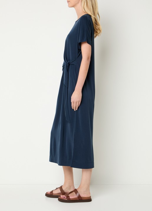 Mos Mosh MMJuliette midi jurk met strikdetail - voorkant 4 donkerblauw