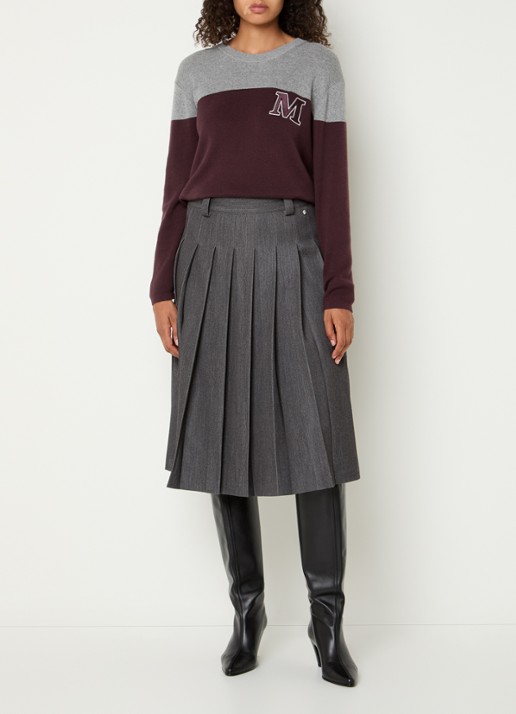 Mos Mosh MMKait midi rok met plooidetail - voorkant 3 donkergrijs