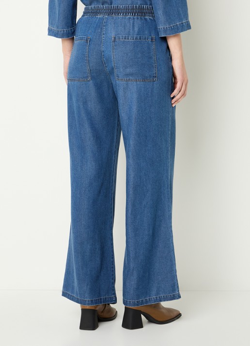 Mos Mosh MMKris Lich high waist straight fit pantalon van chambray met steekzakken - achterkant indigo