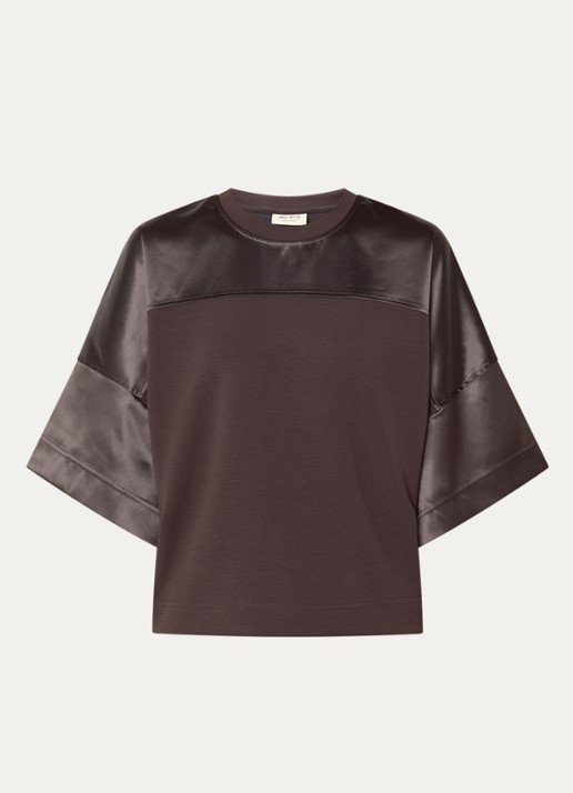 Mos Mosh MMLela sweater van satijn - voorkant 3 bruin