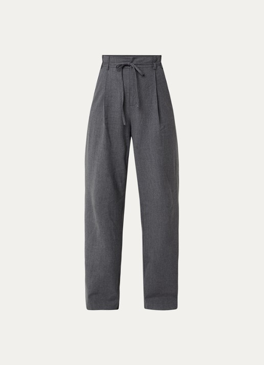 Mos Mosh MMLeslei Monrose high waist wide leg pantalon in kasjmierblend - voorkant 2 grijsmele