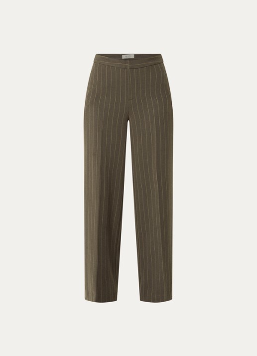Mos Mosh MMLeya York high wasit loose fit chino met streepprint - voorkant donkerbeige