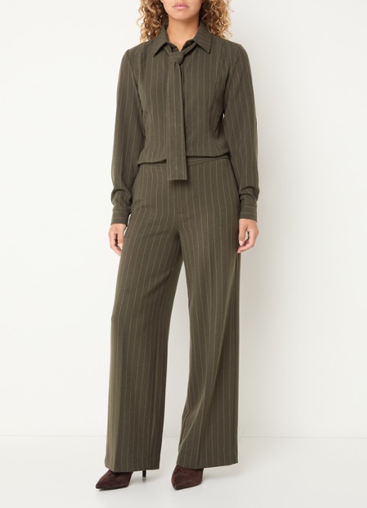 Mos Mosh MMLeya York high wasit loose fit chino met streepprint - voorkant 2 donkerbeige
