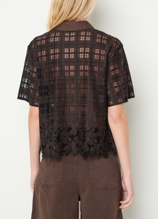 Mos Mosh MMLia River blouse met ruitdessin en details van kant - achterkant bruin