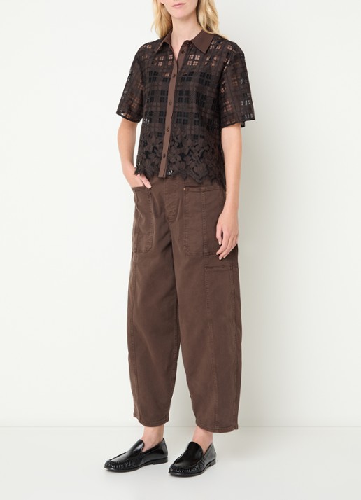 Mos Mosh MMLia River blouse met ruitdessin en details van kant - voorkant 3 bruin
