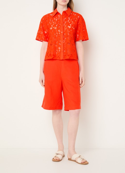 Mos Mosh MMLia River semi-transparante blouse met broderie - voorkant 3 oranje