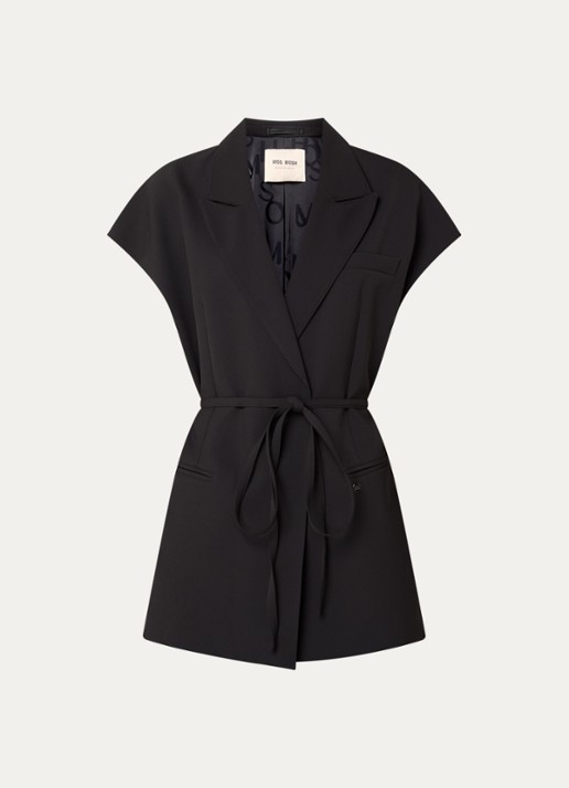 Mos Mosh MMLucine Miley gilet met strikceintuur - voorkant 3 zwart