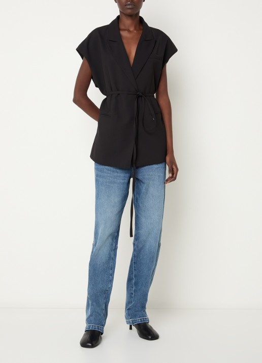 Mos Mosh MMLucine Miley gilet met strikceintuur - voorkant 4 zwart