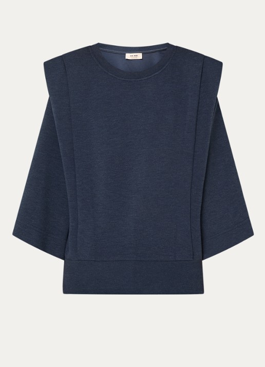 Mos Mosh MMMae sweater met ronde hals - voorkant donkerblauw