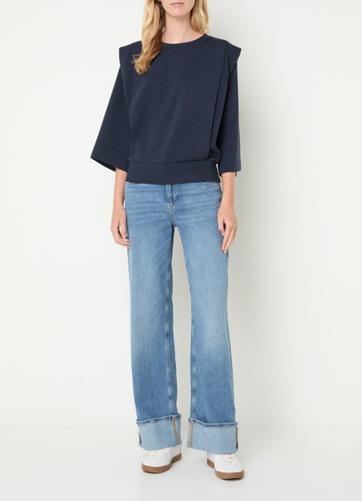Mos Mosh MMMae sweater met ronde hals - voorkant 2 donkerblauw