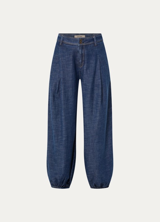 Mos Mosh MMMarah Pagato high waist tapered jeans met donkere wassing - voorkant 3 indigo