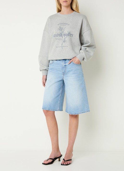 Mos Mosh MMMathilde Urban high waist wide fit korte broek van denim - voorkant 3 lichtblauw
