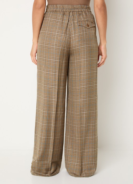 Mos Mosh MMMie Kalif high waist wide fit pantalon in wolblend met ruitdessin - achterkant khaki