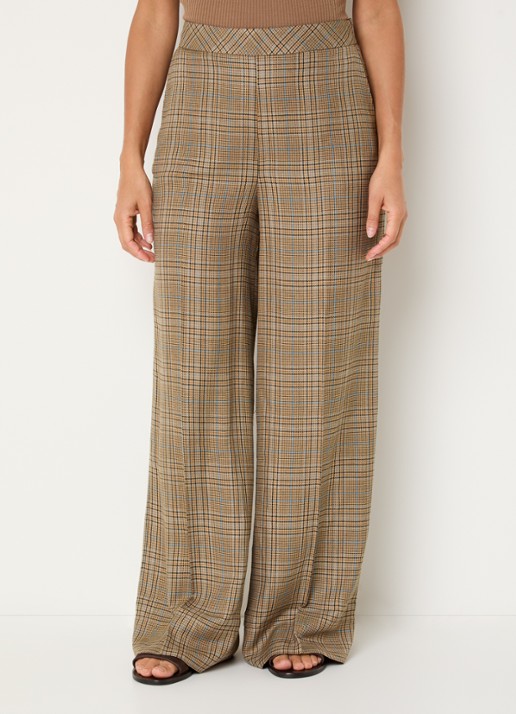 Mos Mosh MMMie Kalif high waist wide fit pantalon in wolblend met ruitdessin