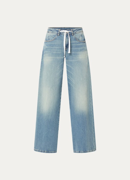 Mos Mosh MMMilo high waist wide leg jeans van  katoen met lichte wassing - voorkant 3 indigo