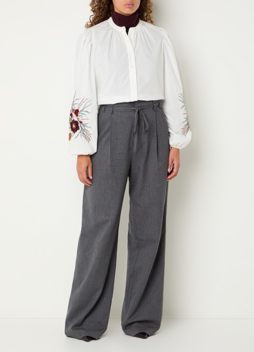 Mos Mosh MMMysa blouse met borduring  - voorkant 4 gebroken wit
