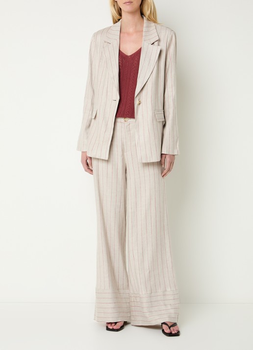 Mos Mosh MMNancy Miriam blazer in linnenblend met streepprint - voorkant 2 steenrood