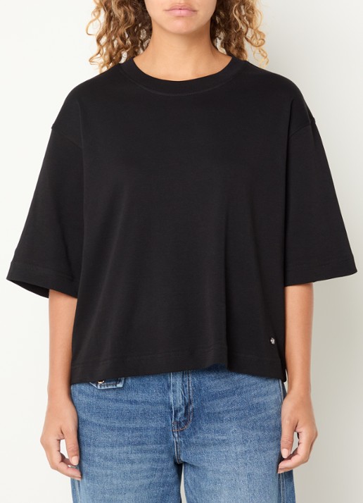 Mos Mosh MMNatalie T-shirt met stretch - detail zwart