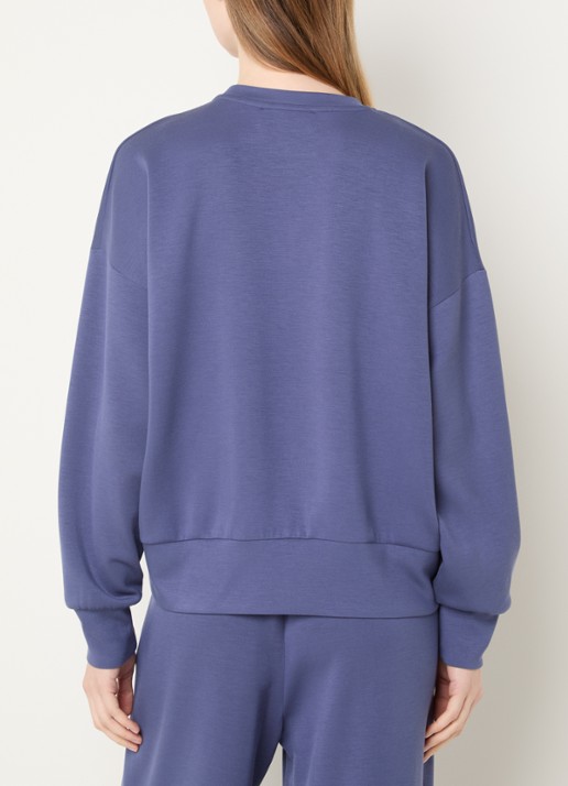 Mos Mosh MMNina sweater met flock logoprint - achterkant staalblauw