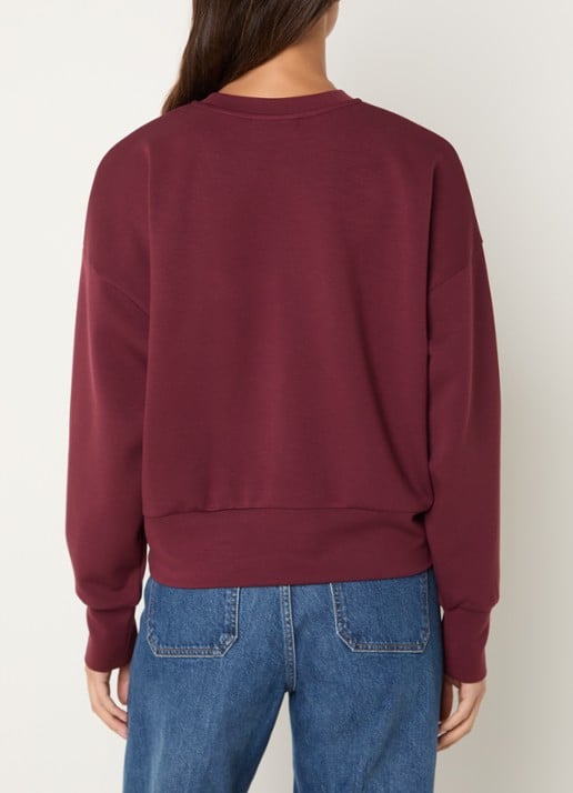 Mos Mosh MMNina sweater met flock logoprint - achterkant bordeauxrood