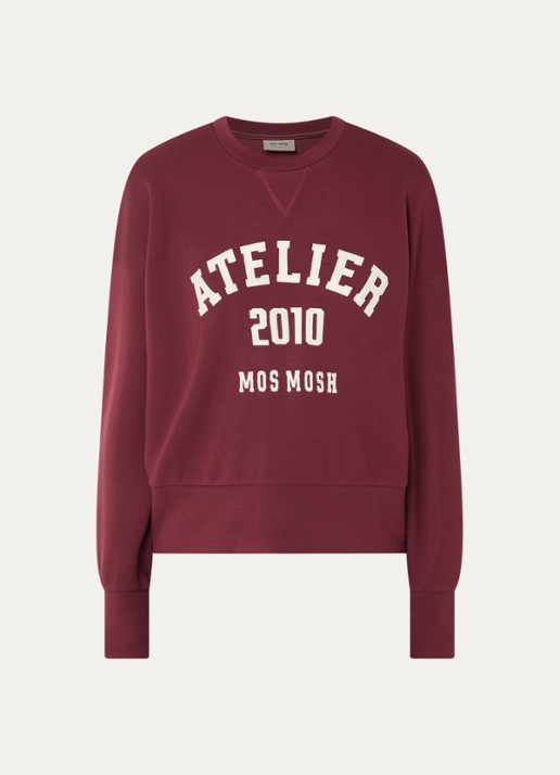 Mos Mosh MMNina sweater met logoborduring - voorkant bordeauxrood