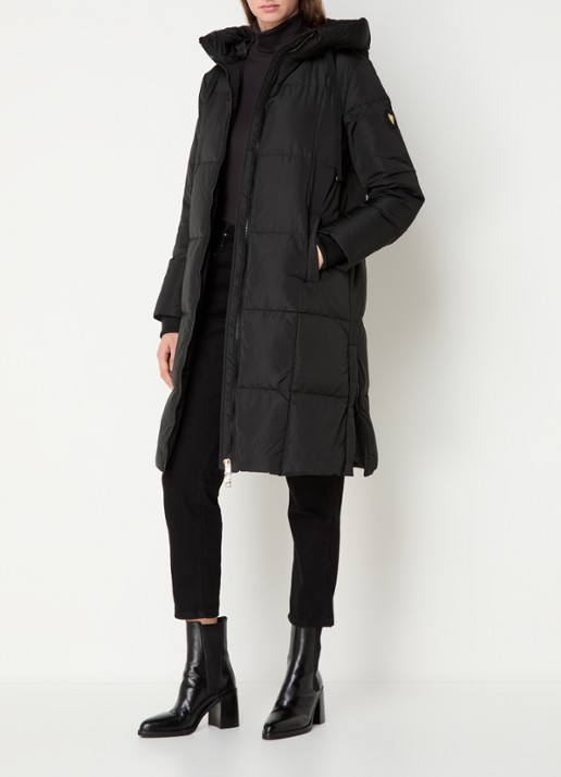 Mos Mosh MMNova longline puffer jas met steekzakken - voorkant 3 diepzwart